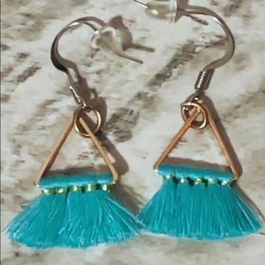 Turquoise and gold triangle earrings.